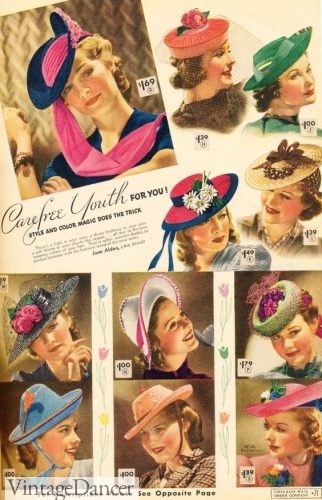 1930s women hats. 1939 spring hats