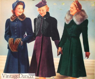1939 knee length wool coat with fur collars girls teens