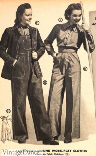 1930s women heavy denim overalls with jacket. Cotton coveralls too.