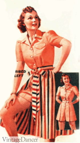 1940 romper with stripe overskirt
