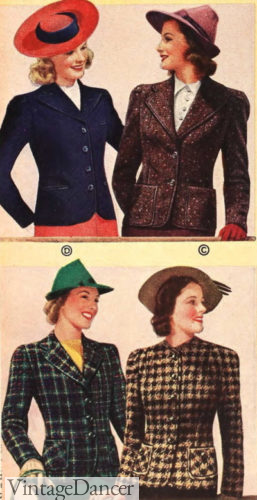 1940 womens jackets, short coats, wool blazers/sportcoats for fall autumn and winter fashion in the forties at VintageDancer