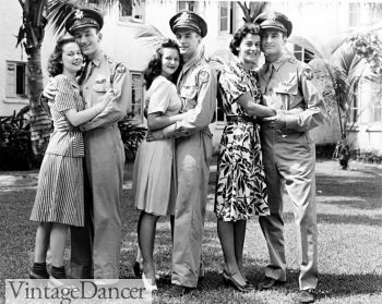 1940s couples, men in uniform WW2 fashion history