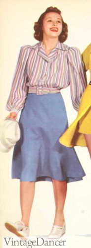 1940 skirt blue casual cotton skirt