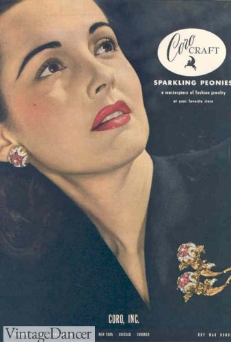 1940s Coro jewelry, brooch and earrings