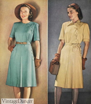 1940 asymmetrical button dresses