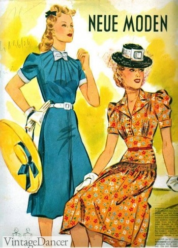 Dresses accessorized with hats and gloves to embody a 1940s style