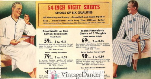 1940 men's nightshirts