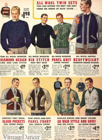 1940 two-tone sweaters and zip cardigans