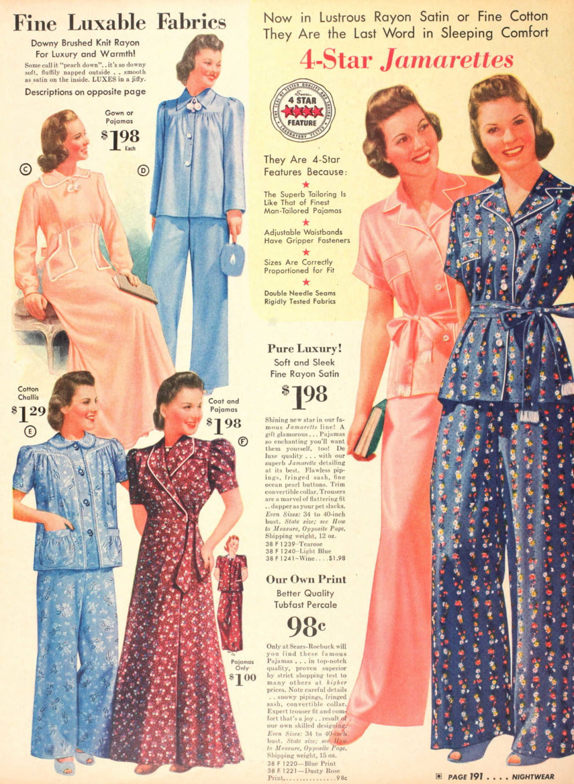 1940s Sleepwear Nightgowns, Pajamas, Robes, Bed Jackets