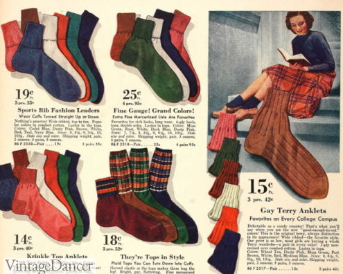 1940 ankle socks for women and teens