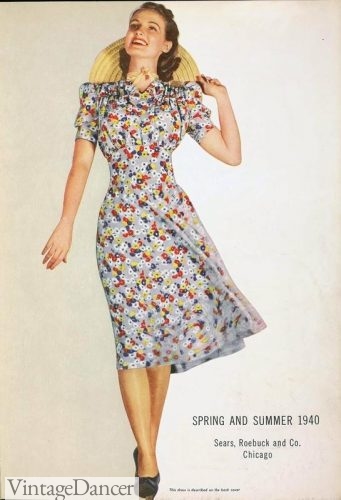 1940s spring floral tea or dancing dress