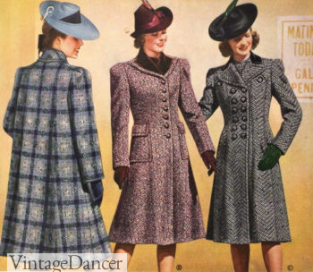 1940 tweed reefer coats and a plaid swagger coat
