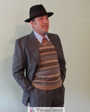 Vintage mens fall outfit- Layer a sport coat or suit jacket over a sweater vest for instant vintage style