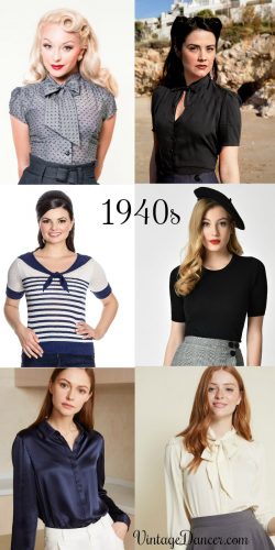1940s style blouses, tops, shirts short sleeve sweaters at VintageDancer