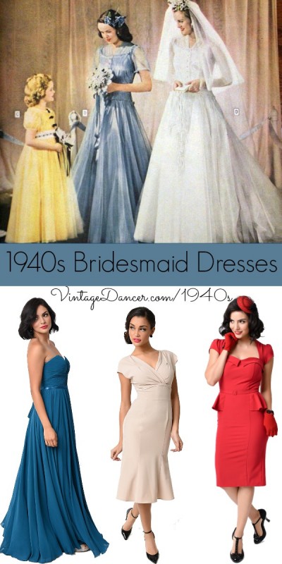 1940s bridesmaid dresses (original 1944 catalog.) Vintage inspired 1940s bridesmaid dresses. Find them at VintageDancer.com/1940s