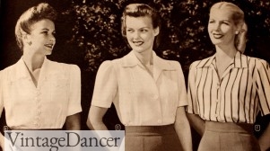 1940s blouses, white, straiped