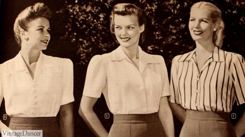 1940s blouses, white, straiped