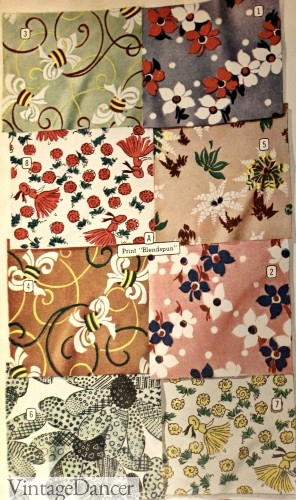 1940s tweeds and floral print fabrics patterns 40s colors