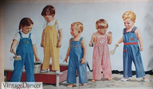 1940s childrens clothing, toddler play clothes, overalls