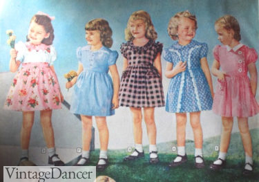 1940s little girls dresses for spring in baby blue and warm patterns