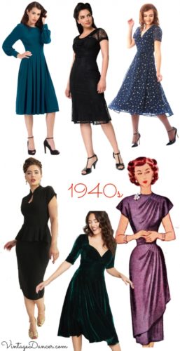 1940s party dresses, cocktail dress, short evening dresses at VintageDancer