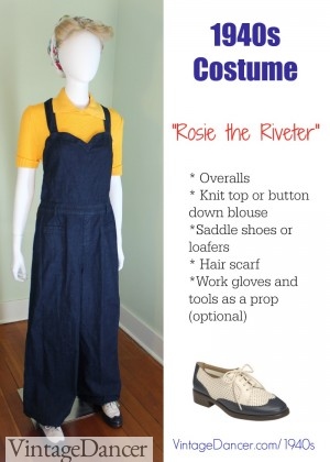 1940s "Rosie" costume with overalls. Click to create this look.