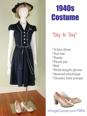 1940s shirt dress or shirtwaist dress costume idea at VintageDancer.com