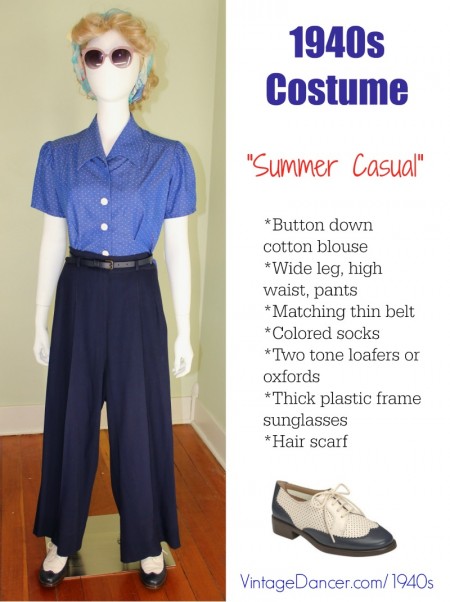 1940s costume summer casual pants sunglasses at vintagedancer com