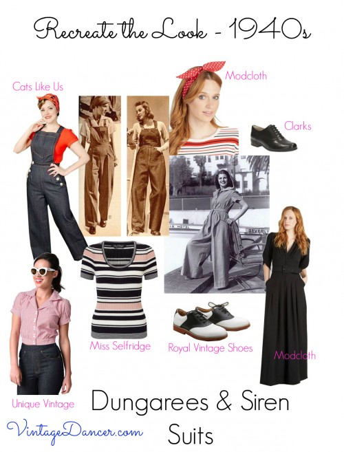 1940s style clothing idea using wide leg overalls and jumpsuits at VintageDancer.com/1940s