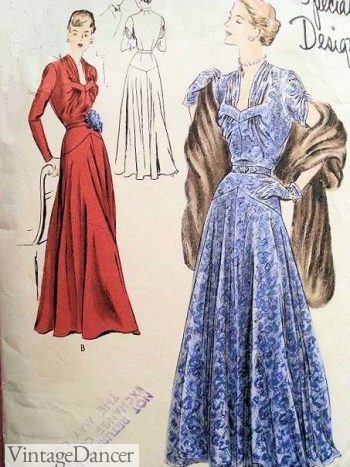 1940s evening dress with sculpted folds and gathers