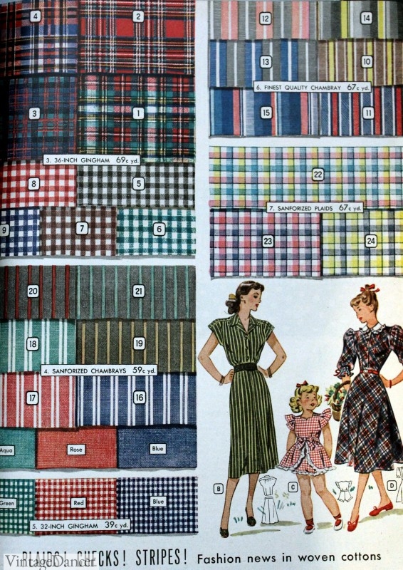 1940s plaid dress fabrics print colors fabrics