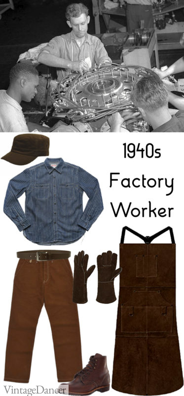 1940s factory worker wwii factory man uniform outfit costume idea - at VintageDancer.com