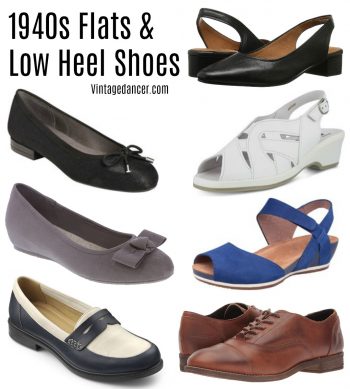 1940s style flats and low heel shoes for casual to dressy