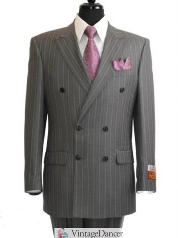 1940s style men's grey double breasted pinstripe suit