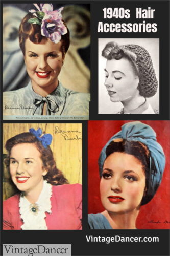  1940s hair accessories women girls snoods turban flowers and bows