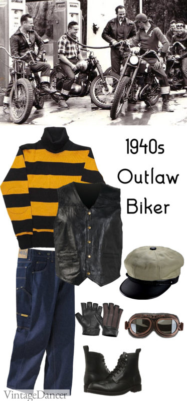1940s wwii costume ideas for men - 40s 50s old school the wild one motorcycle biker outfit - at VintageDancer.com