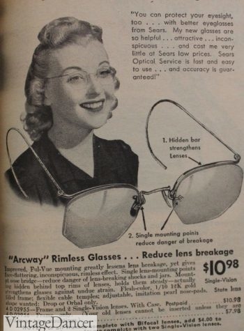 1940s women's glasses - Hexagon rimless glasses, gold rim