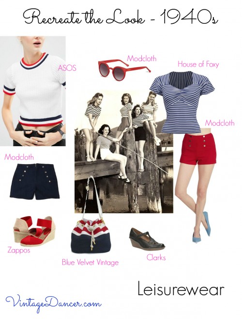 Team high-waisted shorts with a striped top for a 1940s inspired casual look at VintageDancer.com/1940s