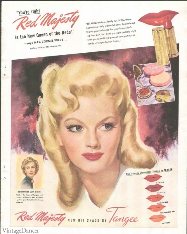 1940s lipstick makeup ad - "Red Majesty" by Tangee lipstick