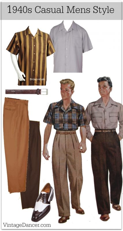 1940s men's casual clothing- sport shirts and pants, shoes and belt