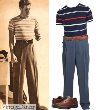 1940s mens casual outfit - 1940s stripe knit shirts with trousers