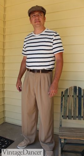 1930s-1940s Men's Casual fashion - T shirt and casual trouser with cap