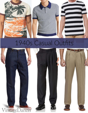 1940s mens casual outfit ideas clothing combinations for summer. 1940s guys pants and T shirts
