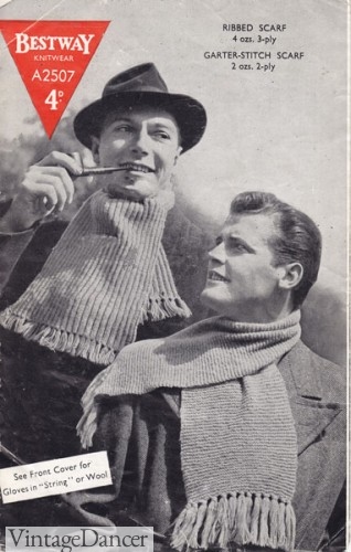 1940s Men's Knitting pattern for Scarves