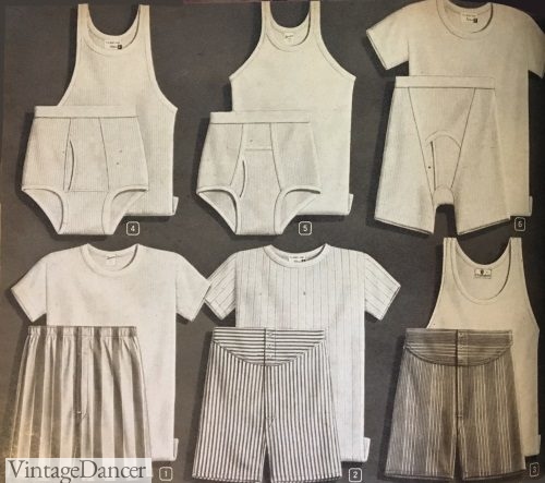 1940s mens underwear: briefs, shorts and shirts