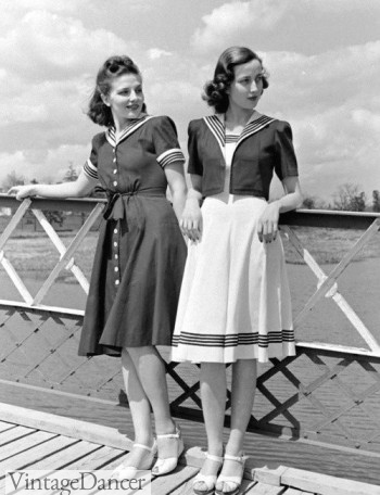 1940s summer nautical dresses and blue and white