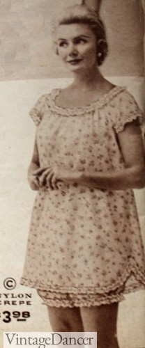 1940s "shortie" pajamas came with shorts that hit between the hip and knee. The full tunic shirt came down to the edge of the shorts which was an acceptable modest coverage.