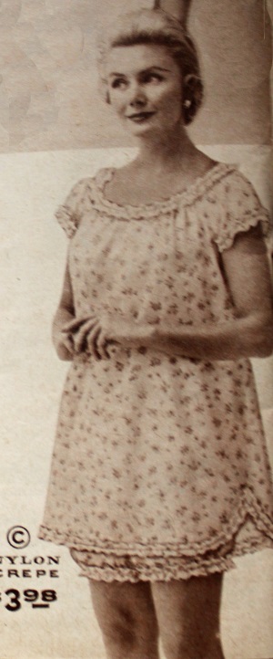 1940s "shortie" pajamas came with shorts that hit between the hip and knee. The full tunic shirt came down to the edge of the shorts which was an acceptable modest coverage.