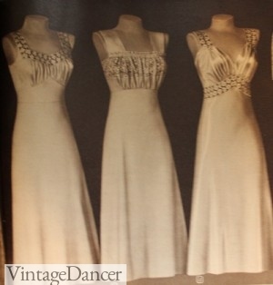 1940s slip like, bias cut, nightgowns. Learn the history of 1940s sleepwear at VintageDancer.com/1940s