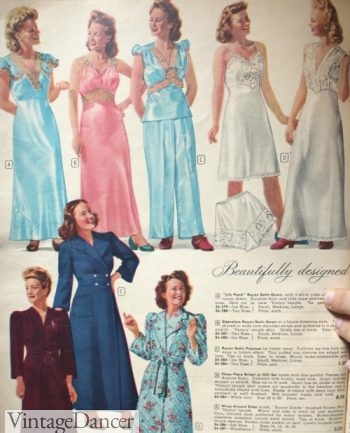 1940s satin nightgowns and pajamas